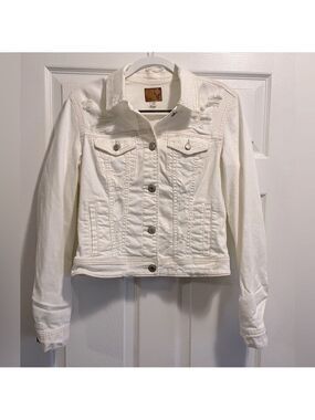 American Eagle Outfitters AE White Distressed Denim Coat Jean Jacket Sz Medium